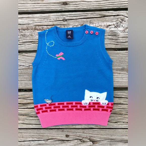 4/5 Girl GAP Brick Wall Cat Intarsia Sleeveless Sweater Vest Cute Girls Top - Picture 6 of 6